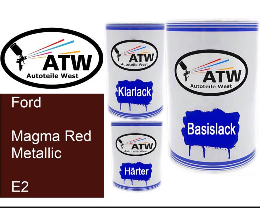 Ford, Magma Red Metallic, E2: 500ml Lackdose + 500ml Klarlack + 250ml Härter - Set, von ATW Autoteile West.
